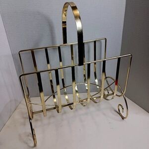 Mid Century Gold Metal Magazine Rack 17" Tall